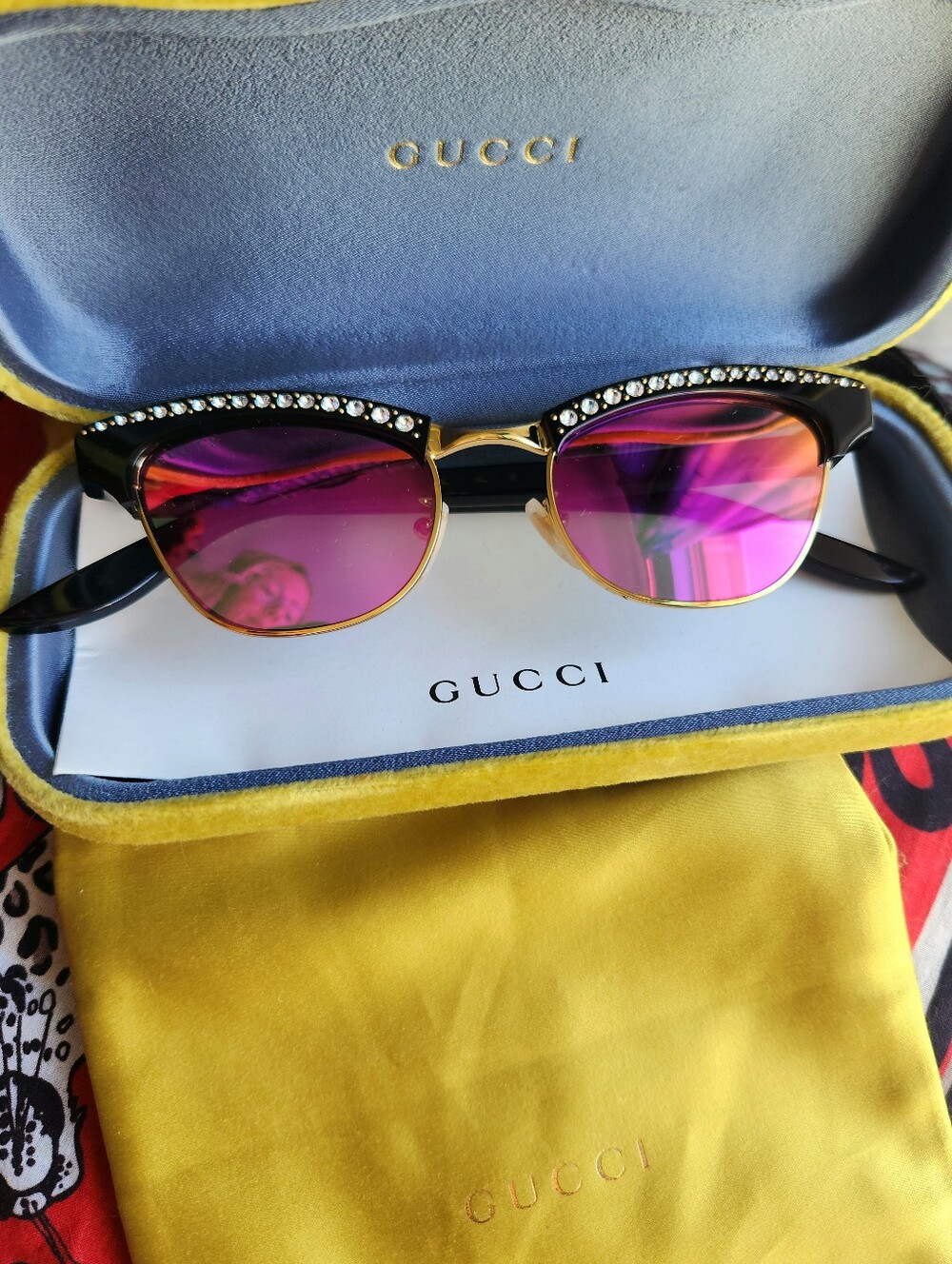 Gucci Women's Crystal-Embellished Cat Eye Sunglasses - Black with Pink Lenses